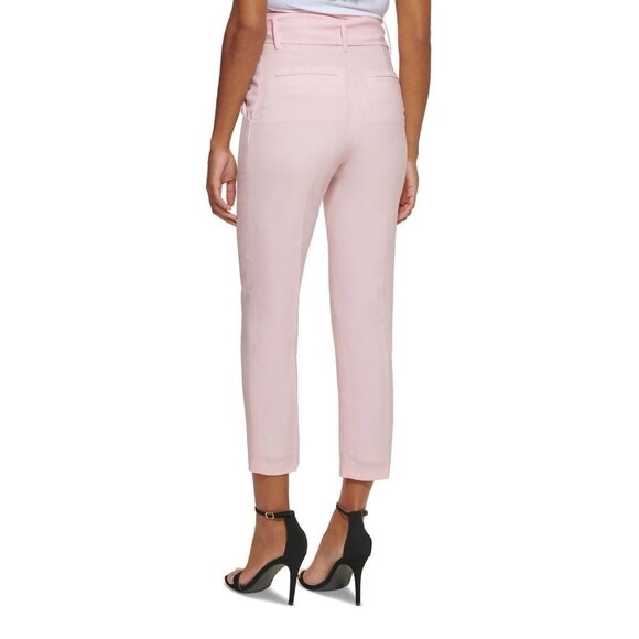 DKNY High Waisted Tie Front Pink Barbiecore Cropped Ankle Pants 2 Xs - Picture 2 of 5